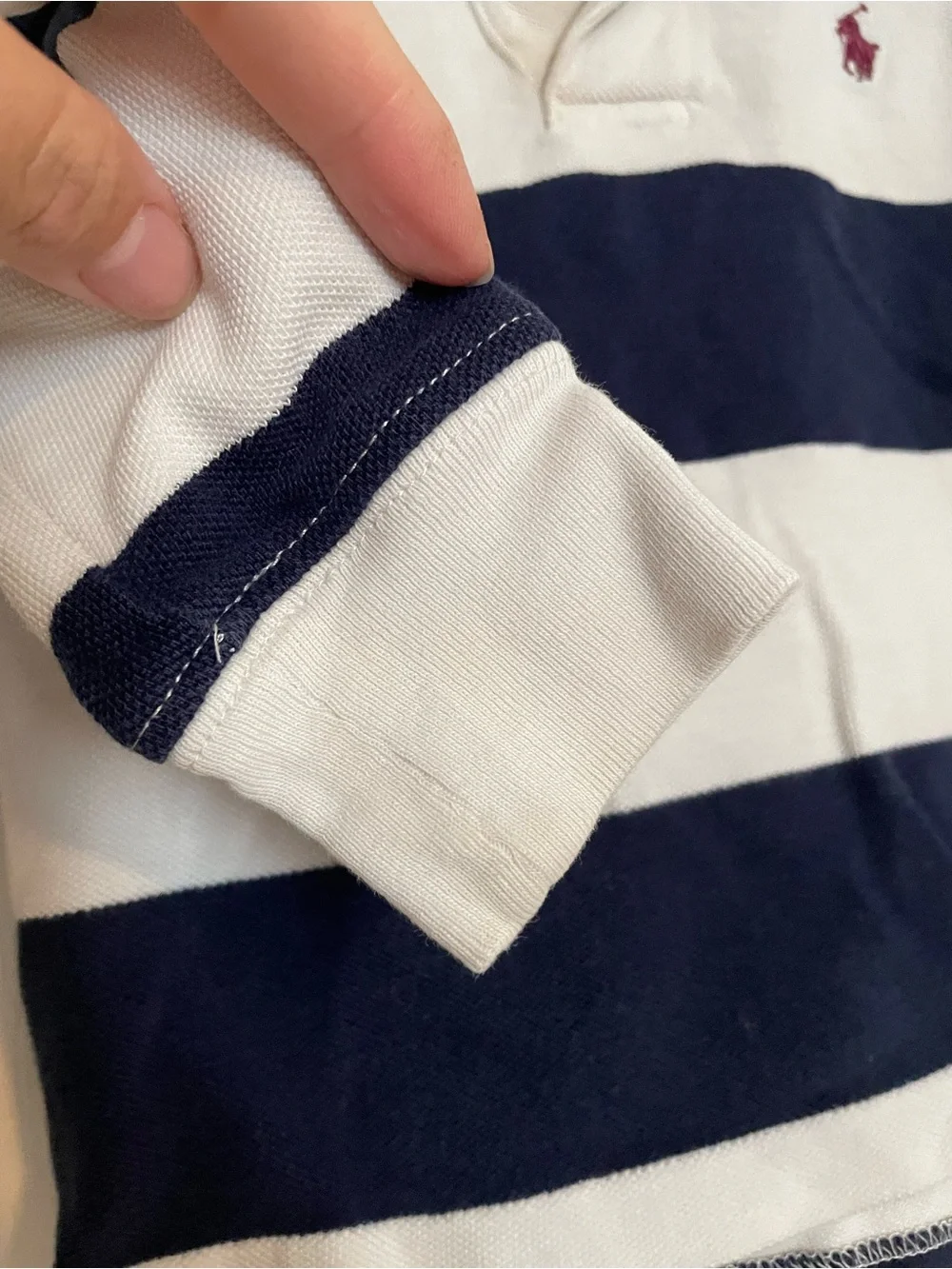 Polo by Ralph Lauren Boys' 2T Navy & White Striped Rugby Polo with Red Logo